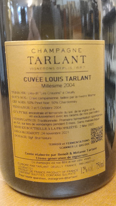Tarlant Cuvée Louis Brut Nature 2004 Champagne Francia