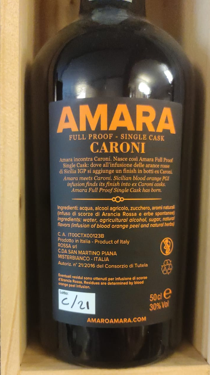AMARA CARONI FULL PROOF SINGLE CASK AMARO SPECIAL RELEASE 2021 LIQUORE SICILIA
