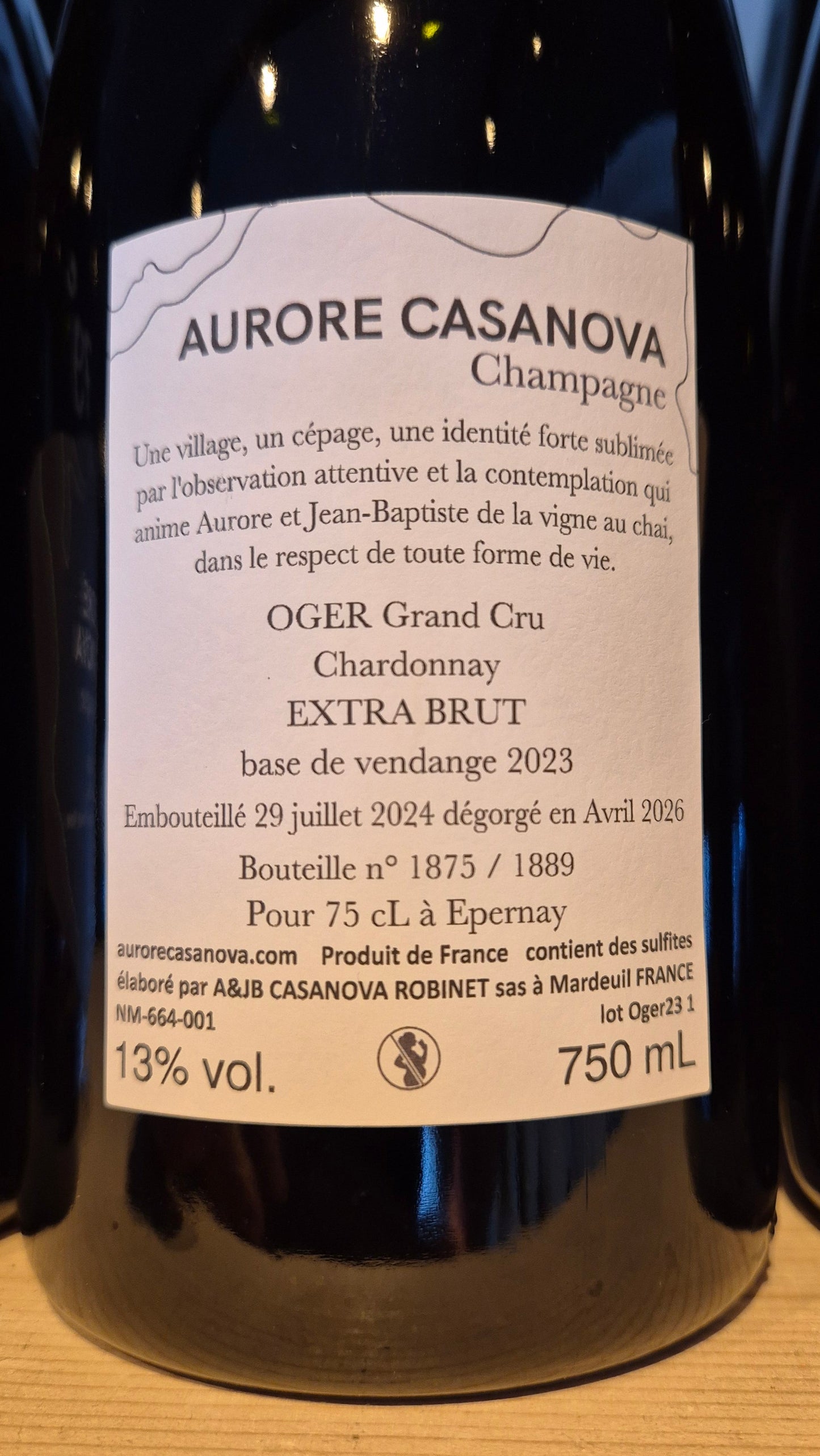 Aurore Casanova Oger Grand Cru Chardonnay Champagne Francia