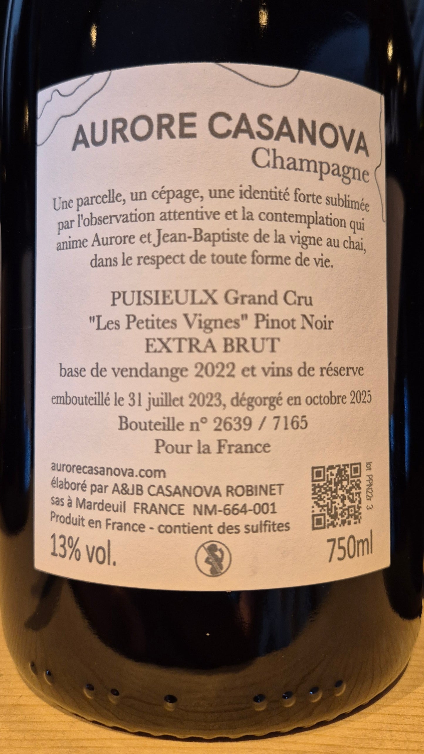 Aurore Casanova Puisieulx Grand Cru Les Petites Vignes Pinot Noir Champagne Francia