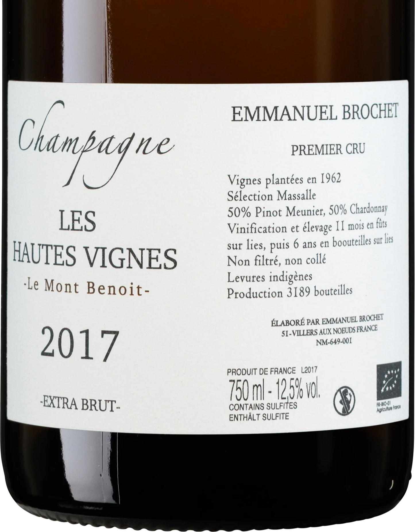 Emmanuel Brochet les Hautes Vignes le Mont Benoit Premier Cru Extra Brut 2017 Champagne Francia