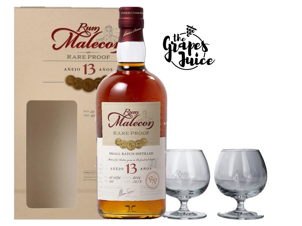 Rum Malecon Rare Proof 2006 13 Años Limited Edition Balloon Glasses Panama